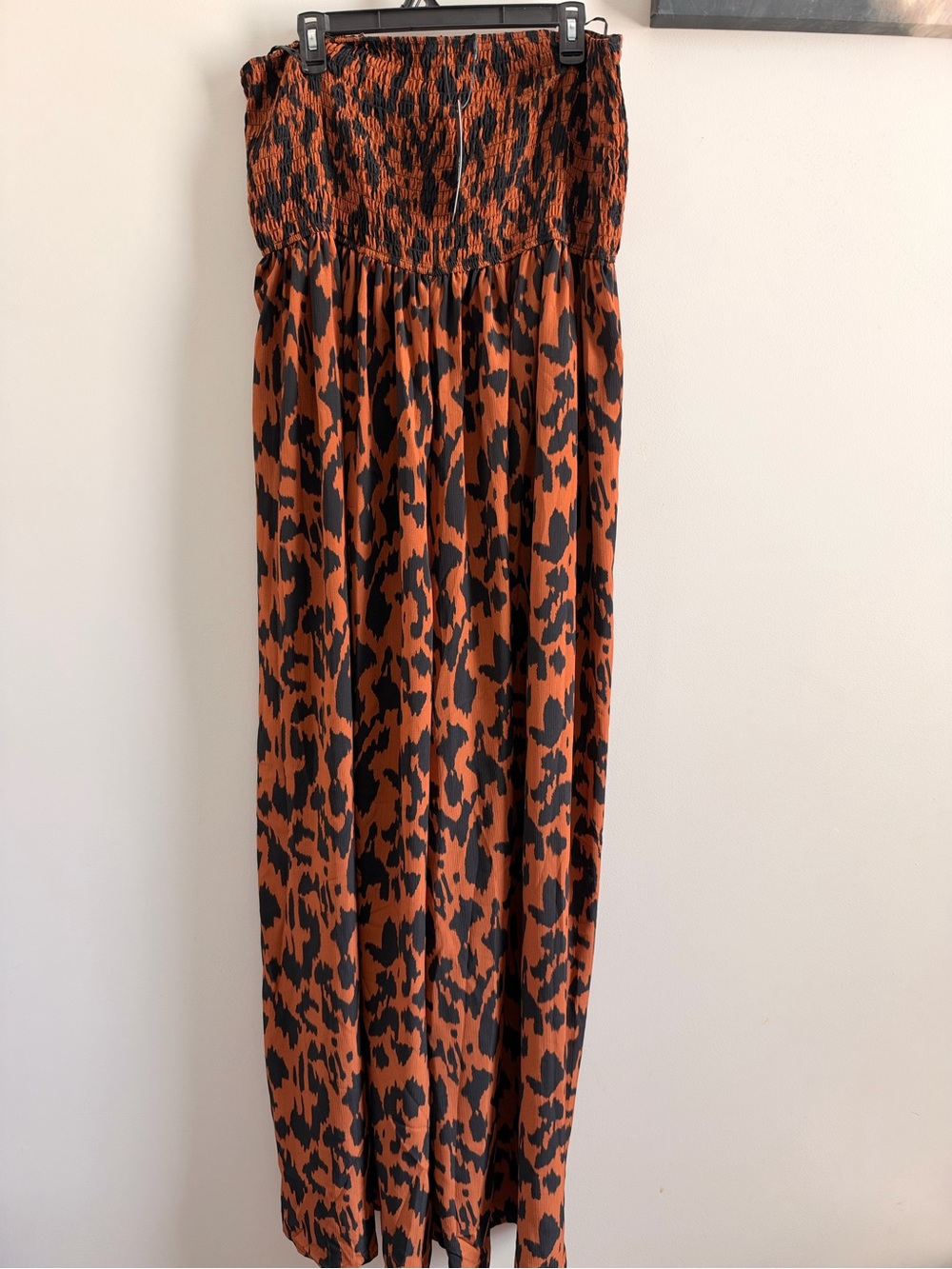 Fashion Nova Orange & Black Leopard Strapless Jumpsuit